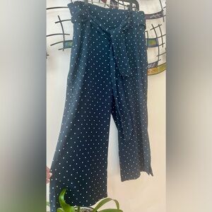 Cynthia Rowley Polka Dot Navy Cropped Dress Wide Pants with Tie Belt Size 10
